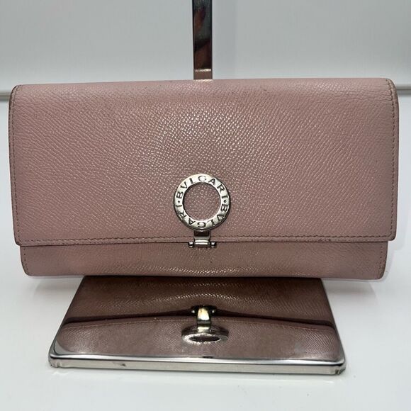 Bvlgari Handbags - Bvlgari Clip Closure Long Blush Leather Wallet